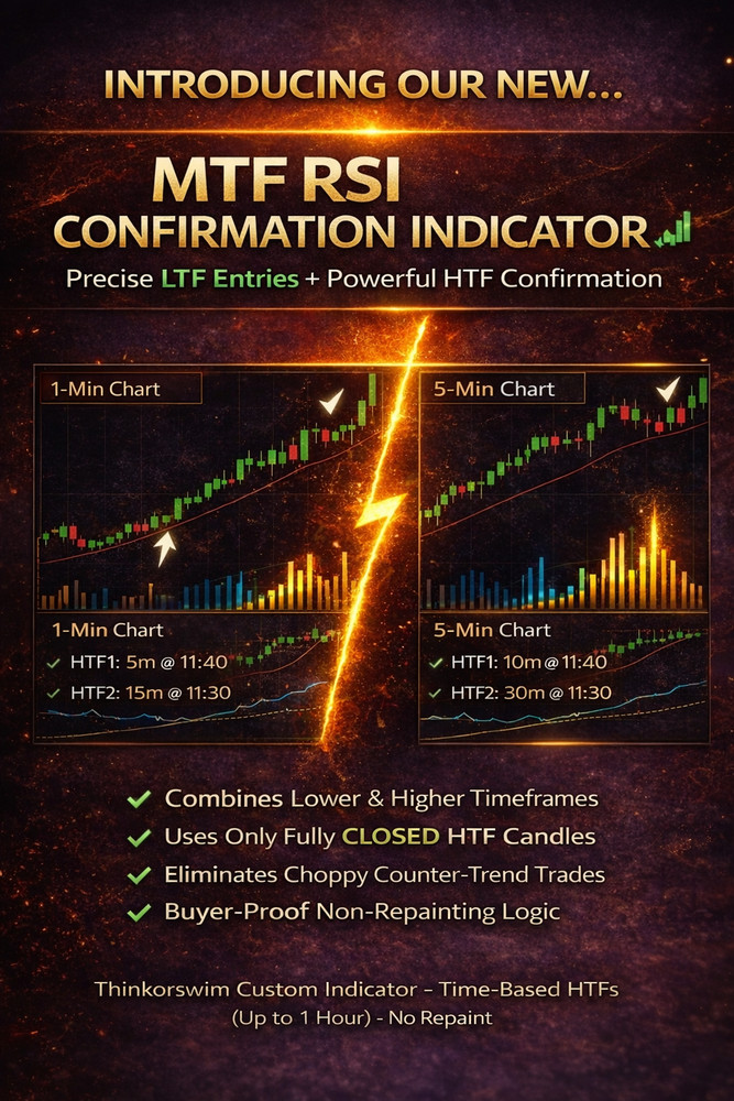 Thinkorswim Thinkscript Code, Multi-Timeframe RSI Indicator, 2 HTF Confirmation