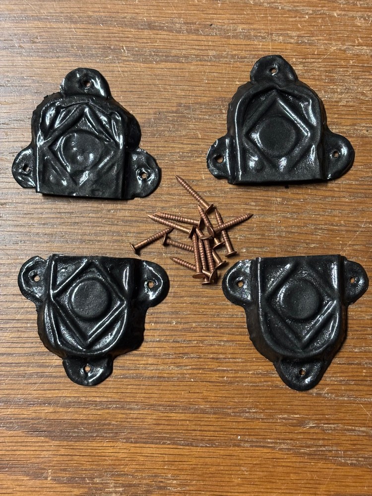 Trunk & Chest Hardware-4 Black original Leather Handle Retainers & Tacks
