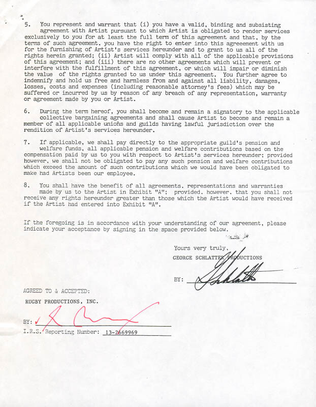 JOAN RIVERS - DOCUMENT SIGNED 05/14/1987