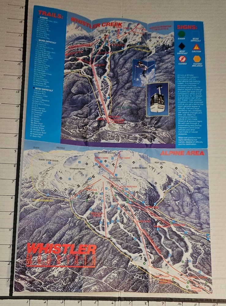 1989/90 WHISTLER SKI AREA TRAIL MAP CANADA. MINT