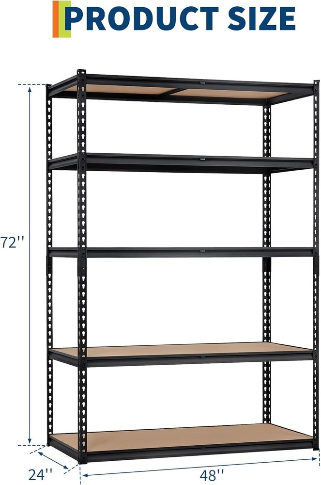 5-Tier Storage Shelving Unit Garage Storage Rack Adjustable 2500 LBS Load