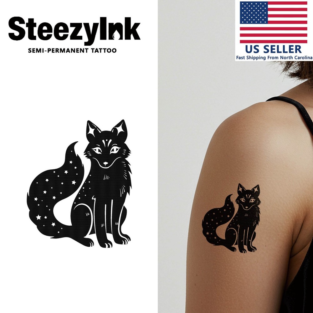 SteezyInk temporary tattoo Starry Fox last upto 2 weeks 3 x 3 inch
