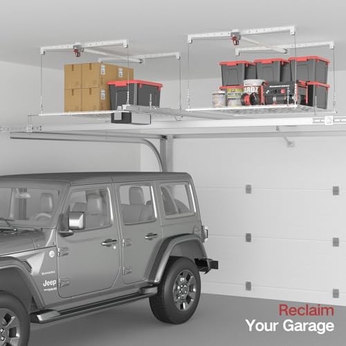 Overhead Garage Storage Rack, Adjustable Heavy-duty 4x4 Ft Ceiling White