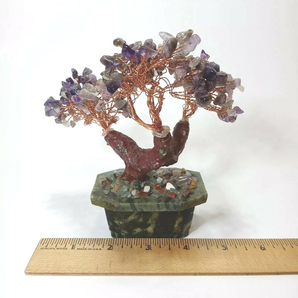 Bonsai Gemstone Tree 5.5" Copper Wire Branches Purple Stones
