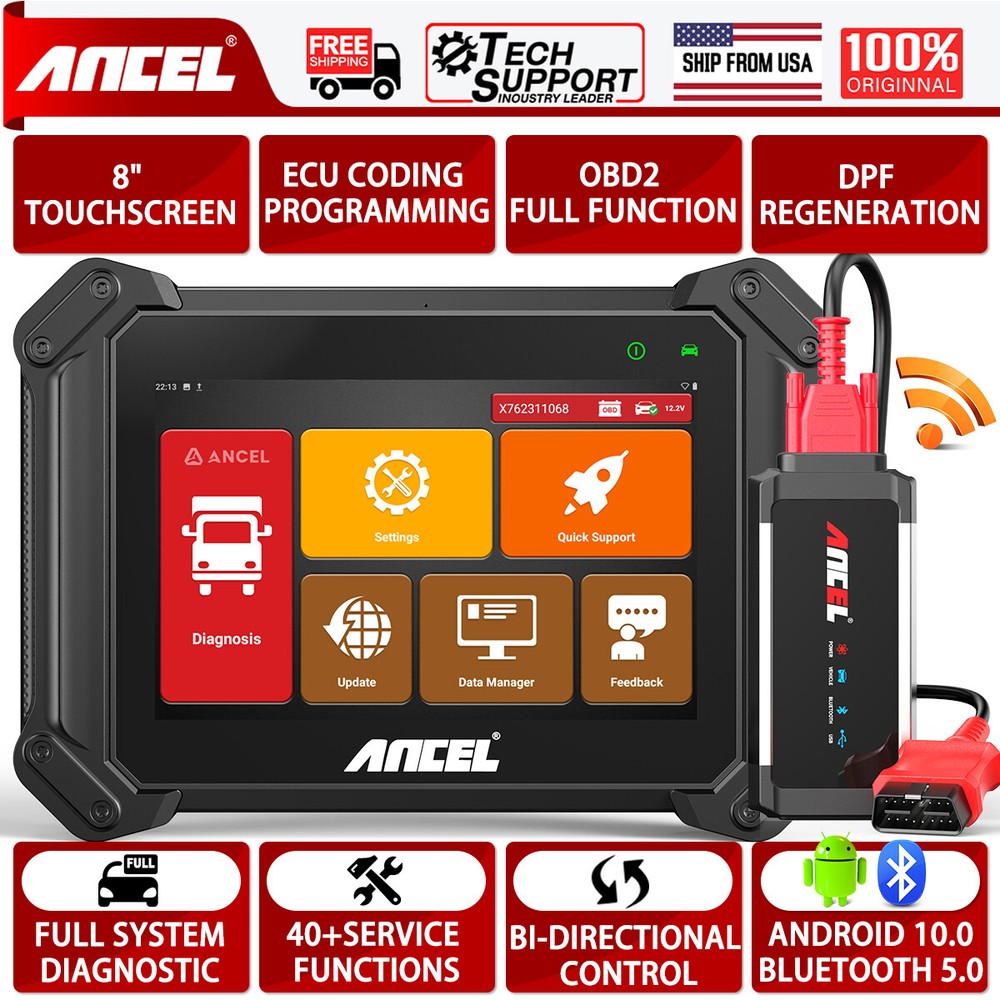 ANCEL V6 HD DPF Regen Diagnostic Tool Heavy Duty Truck OBD2 Scanner ECU Coding