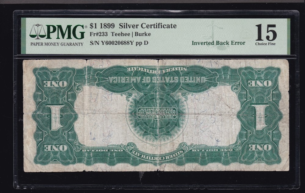 US $1 Black Eagle Silver Certificate INVERTED BACK ERROR FR 233 PMG 15 (688)