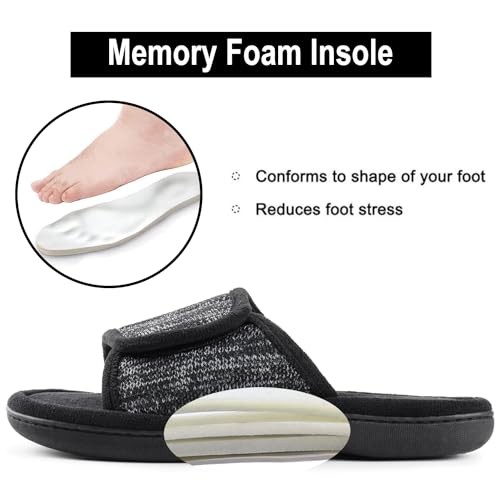 Men's Adjustable Wrap Memory Foam Slide Slipper 11-12 Heathered Black