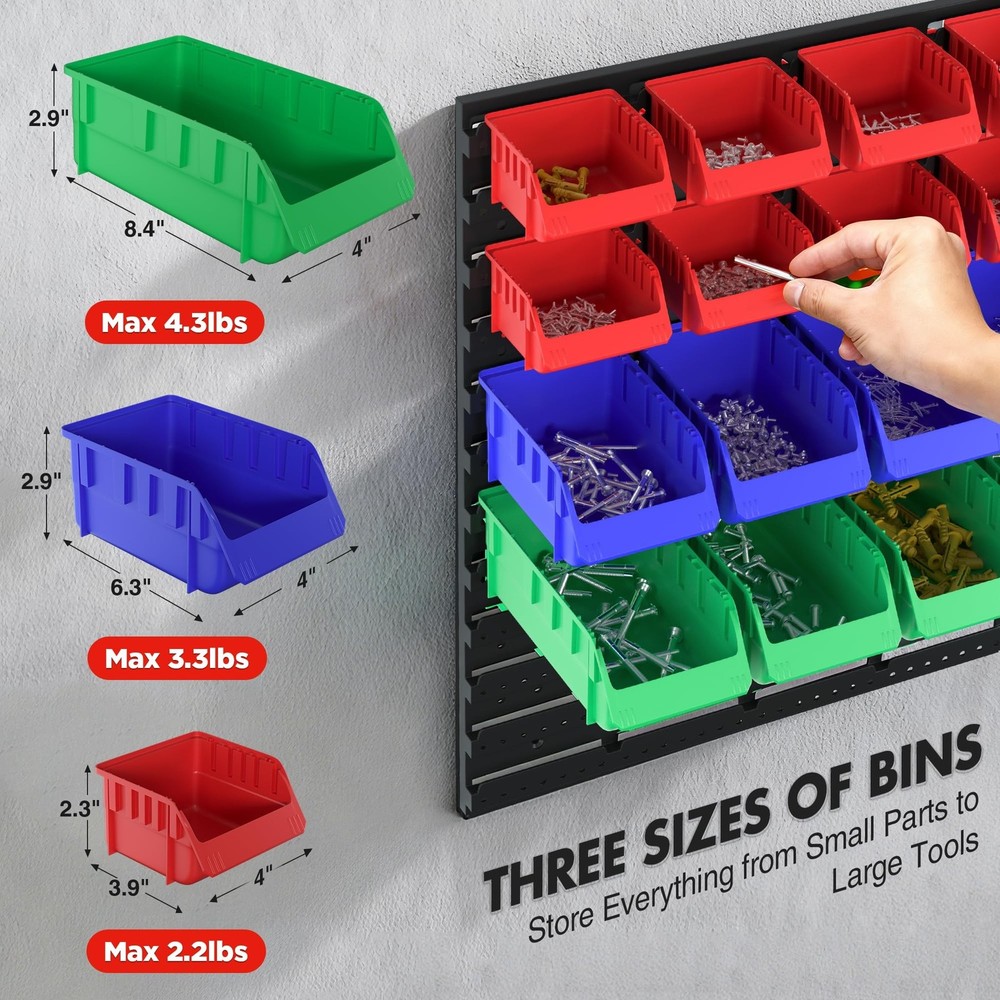 WORKPRO Pegboard Organizer Wall Mounted, 44PC Tool Storage Rack with Bins and...