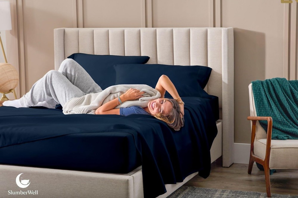 Luxury Microfiber Fitted Bed Sheet Set, 4 Piece, Deep Pocket for RV Bunks, Navy