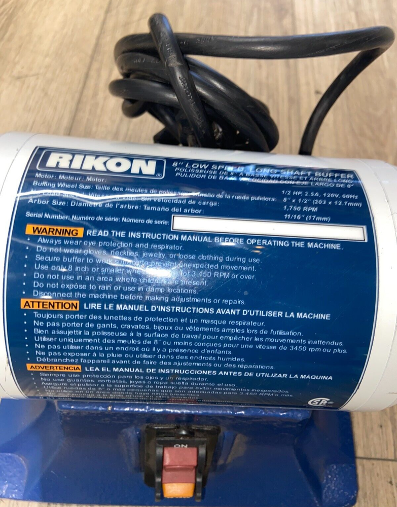 Rikon Power Tools Model 81-608 8" Low Speed, Long Shaft Buffer 1/2 HP Motor