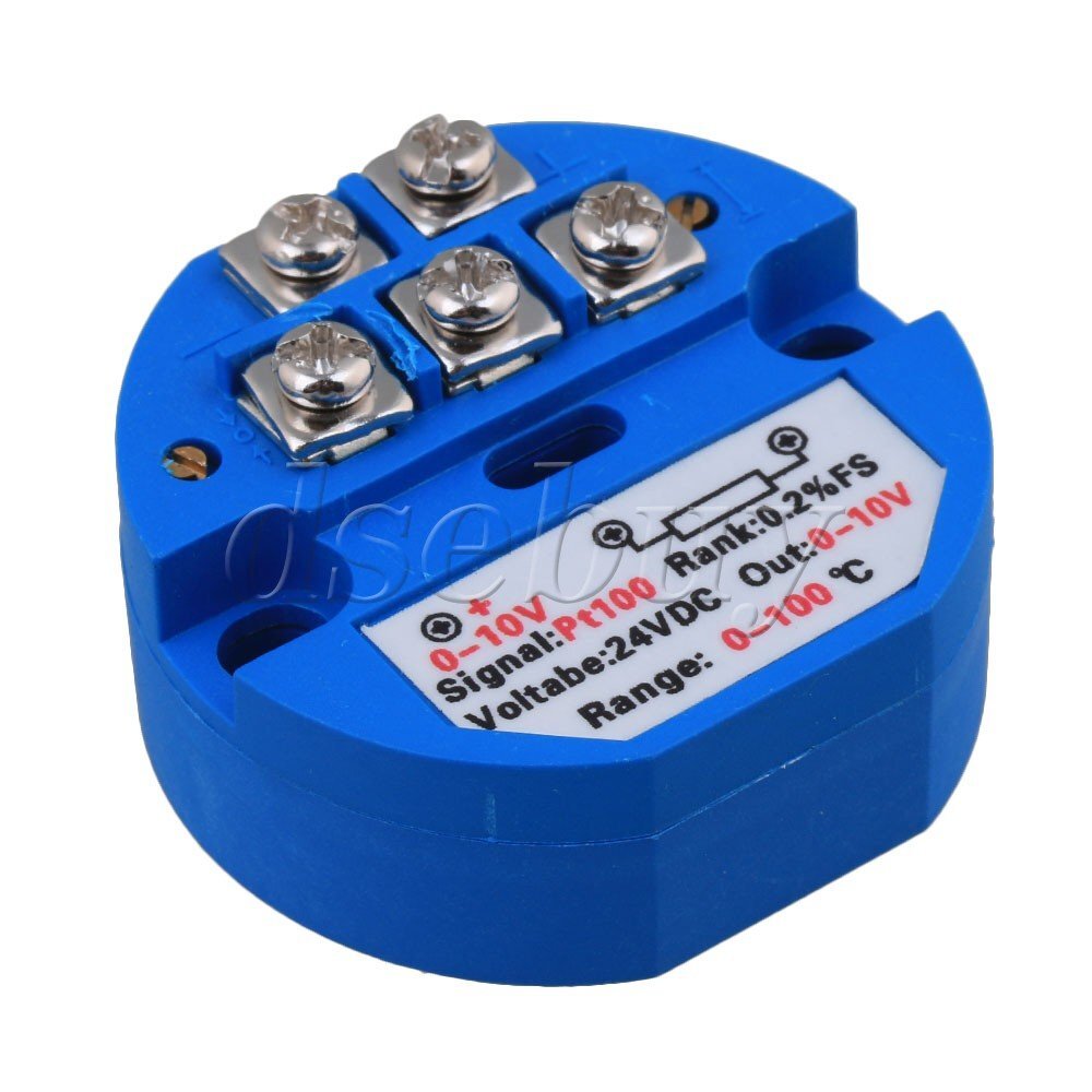 Plastic PT100 Temperature Sensor Transmitter 0-100C Output 0-10V DC