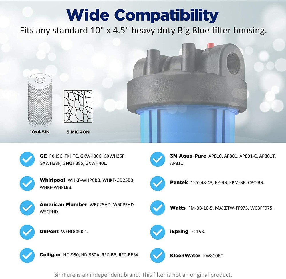 2Pack 10"x4.5" Whole House Big Block Filter for GE FXHTC, WRC25HD, GXWH35F, GNWH