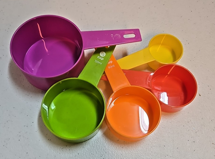 Five Piece Multi Color Plastic Measuring Cups
