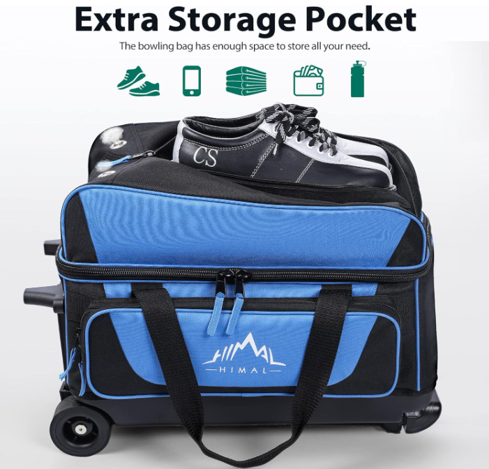 Double Roller Bowling Bag w/ Shoe Compartment (M15), Pocket, 40" Handle