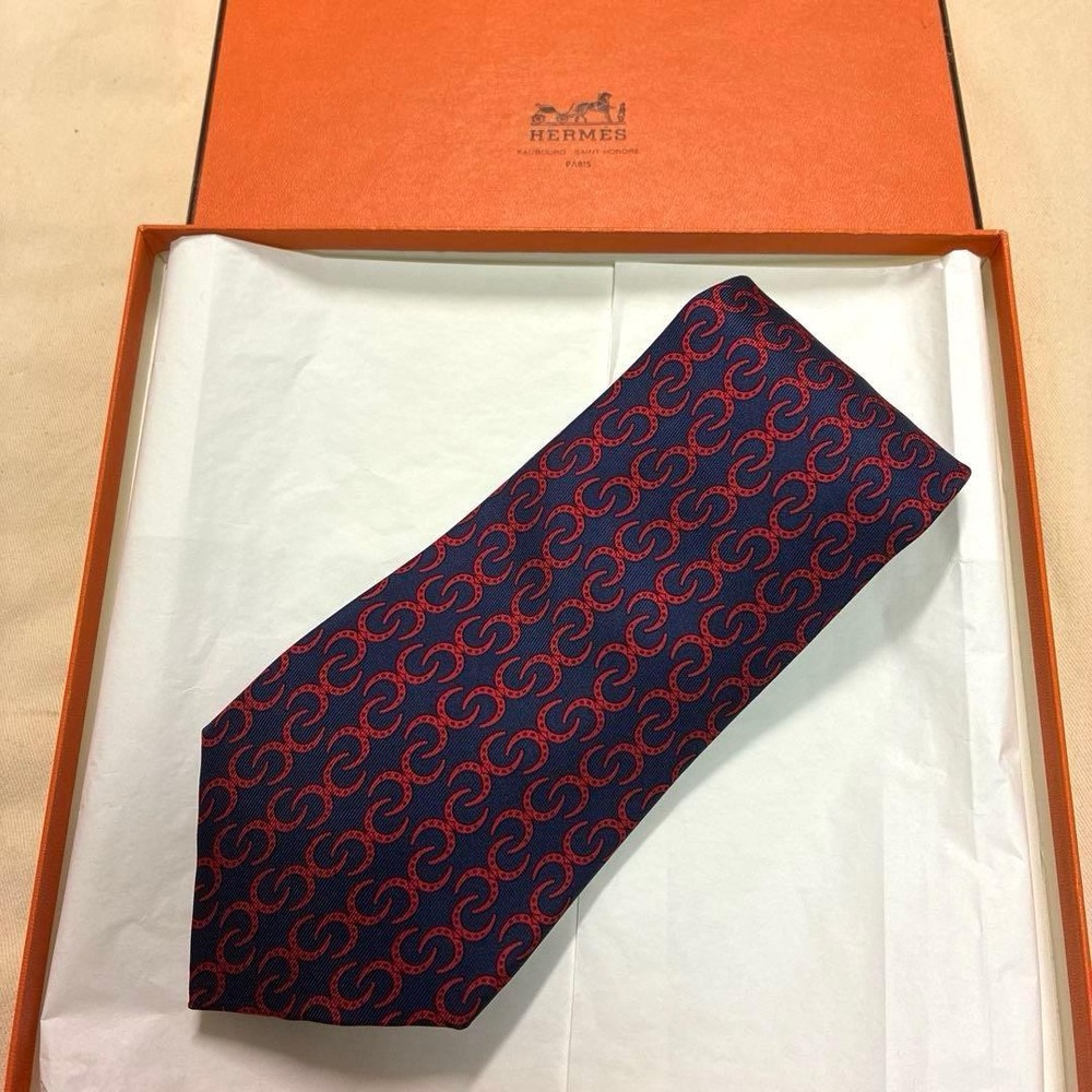 HERMES Tie Red Navy