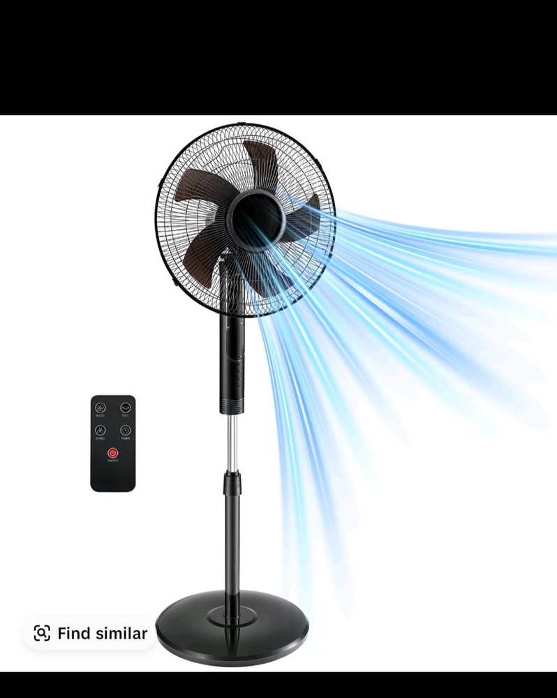 Pedestal Fan With Remote, Adjustable Height, 3 Speeds 3 Modes, Timer Tile Head.