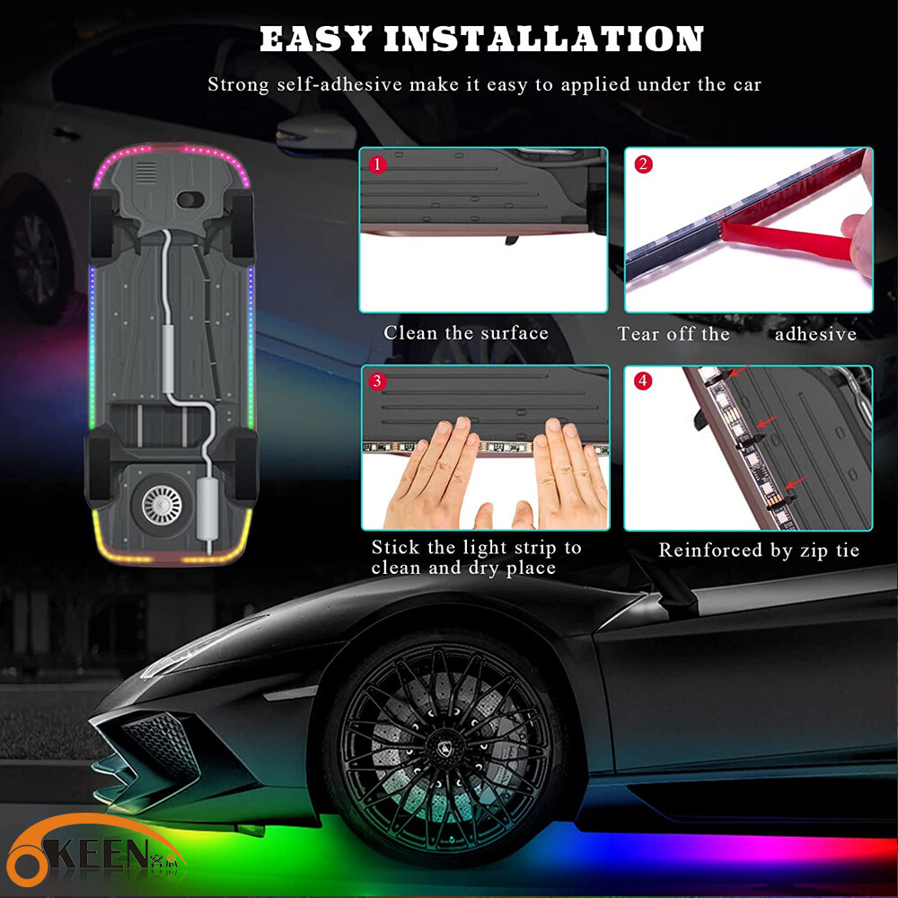 RGB Chasing Underglow Light Strip Kit APP Control For Dodge RAM 1500 2500 3500