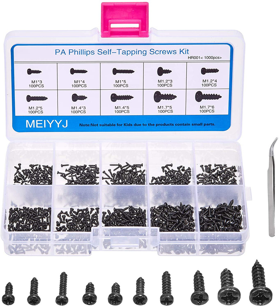 Pack of 1000 Small Multi-Purpose Self-Tapping Electronic Screws Assortment Kit