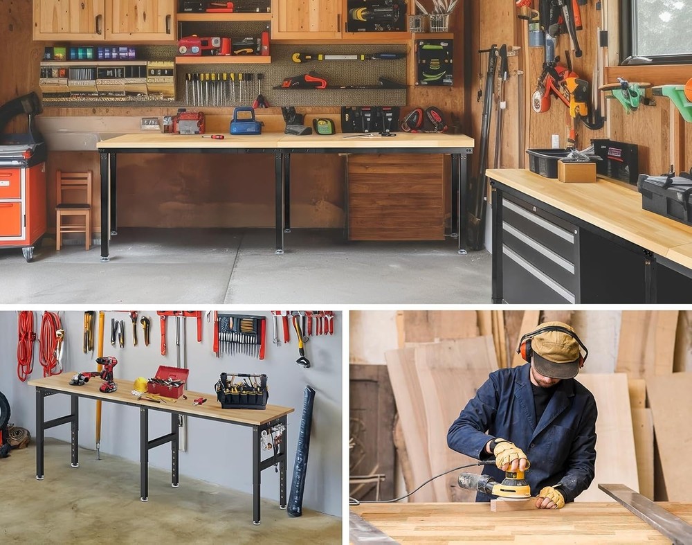 96”Adjustable Work Bench, 5000 LBS Capacity Heavy Duty Workbench with Power Outl