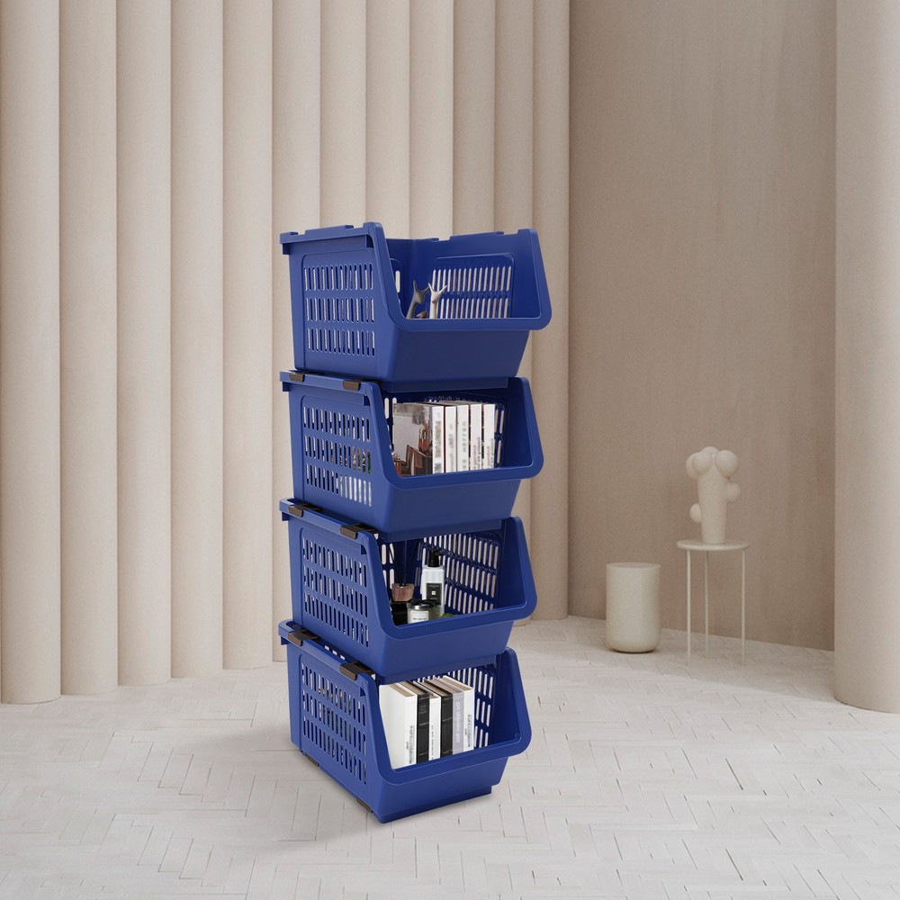 4PCS Stacking Storage Baskets, PP Plastic Stackable Organizer Bins