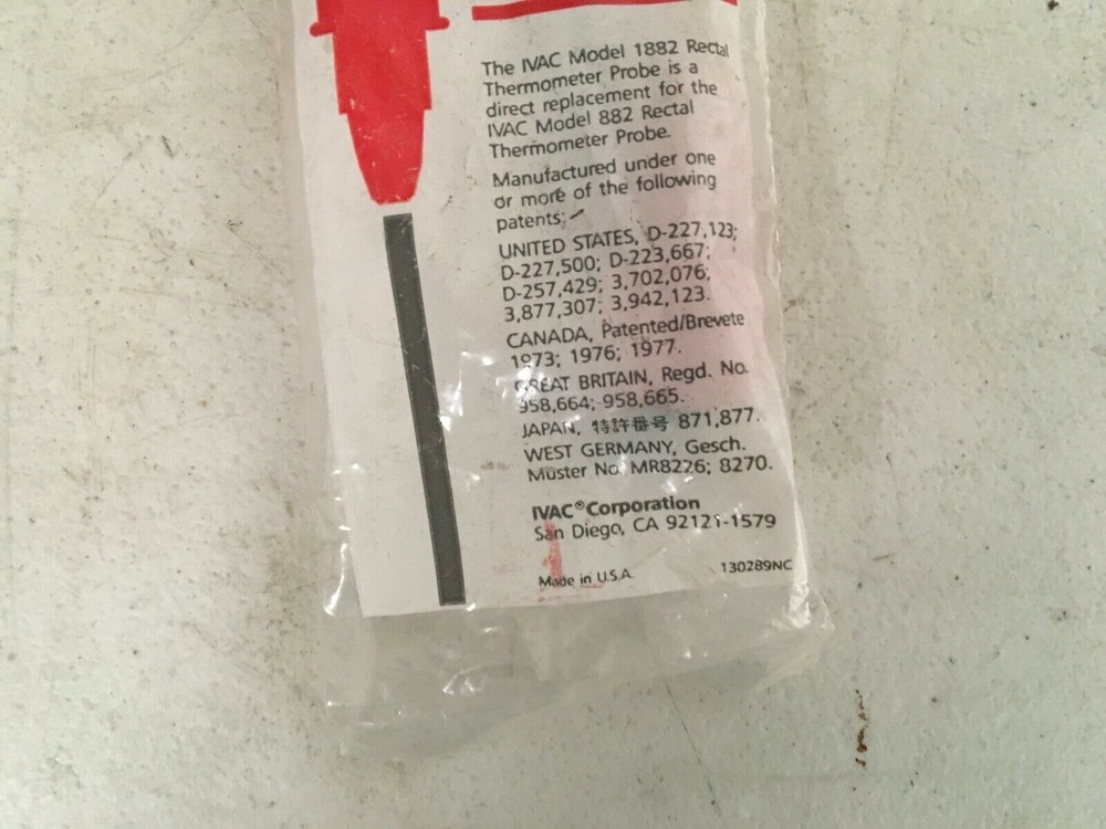 IVAC Model 1882 Rectal Thermometer Probe Assembly REPLACEMENT FOR 882