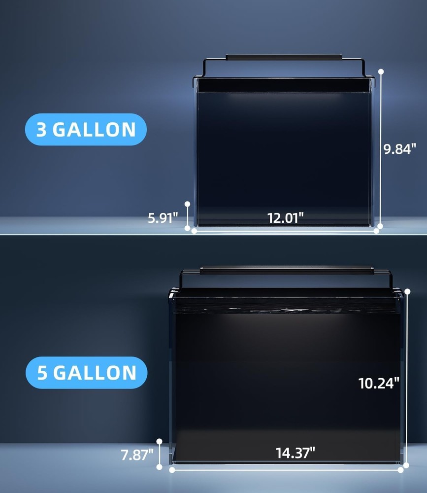 Rimless Betta Tank 3 Gallon Aquarium Kit with Timer and Self Cleaning Features