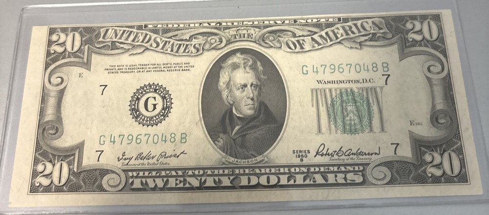 Dramatic Shift Error on 1950B $20 Federal Reserve Note CU Unc Miscut