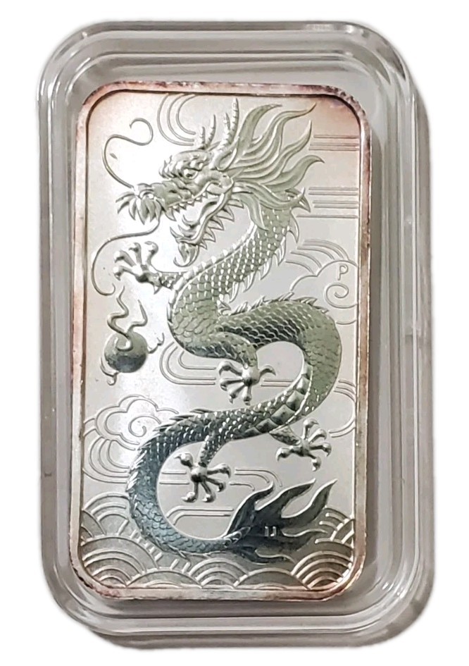 2018 1 Oz Silver $1 Australia DRAGON Rectangular BU Coin WITH Natural Tone.