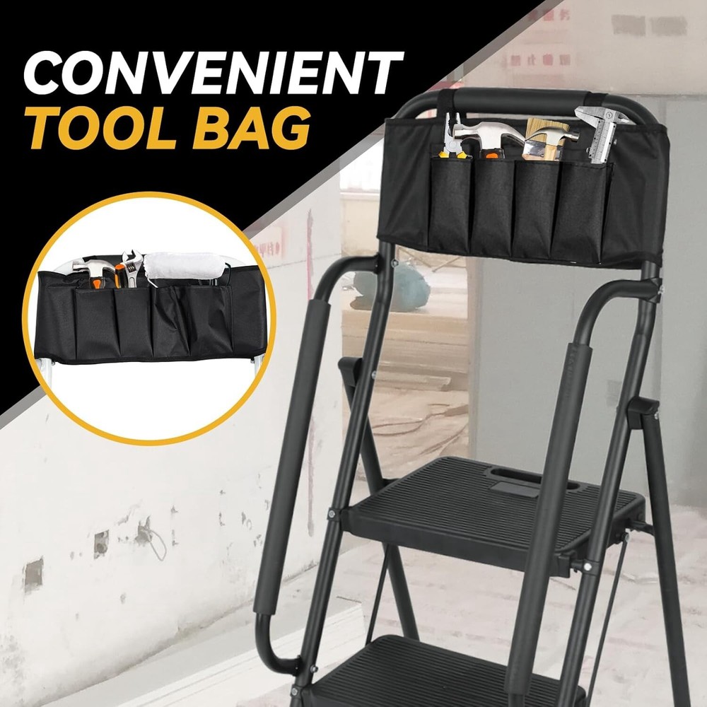4 Step Ladder+Handrails & Attachable Tool Bag, Folding Step Stool Ladder 330 lbs