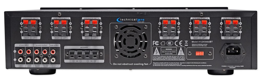 Technical Pro 6000w (6) Zone, Home Theater Bluetooth Receiver+(12) 4" Speakers