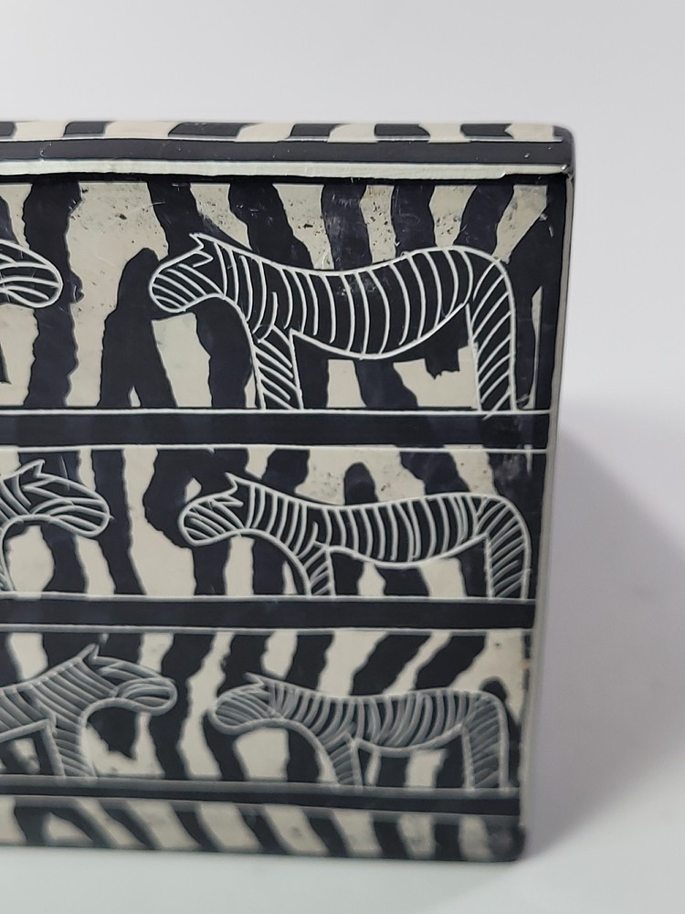 Zebra Pattern Bookends Hand Carved Besmo Stone Triangle Shape Kenya Book Ends