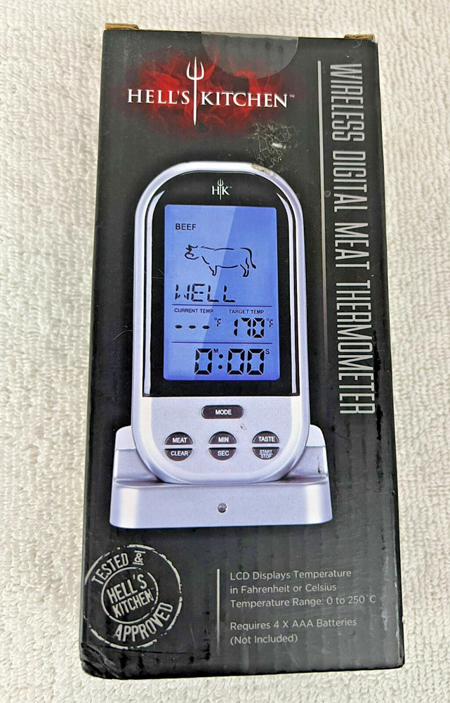 Hell's Kitchen Wireless Digital Meat Thermometer, 65 Ft Range, 8 Meat Settings