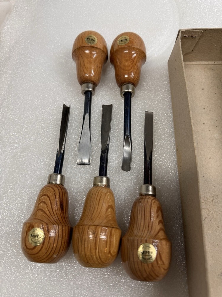 5 Piece Mifer Wood Palm Carving Set Wood Working Tools Chisels Gouges Ref 500