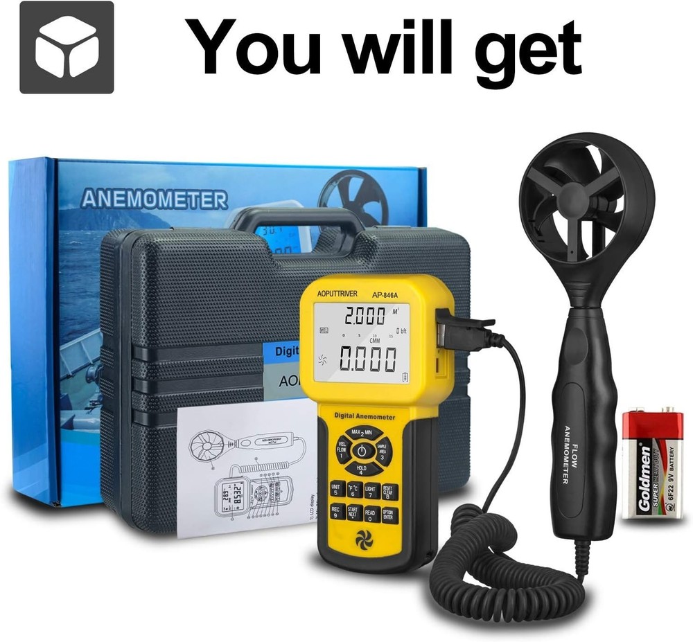 Precision HVAC Anemometer & CFM Meter with Backlight - Wind Speed Up to 100 mph