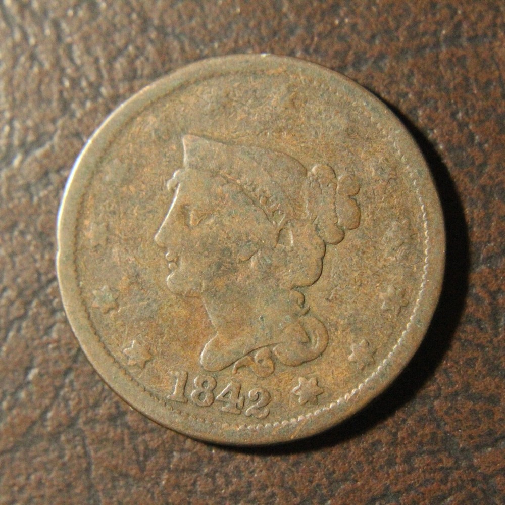 1842 Braided Hair Large Cent, Large Date
