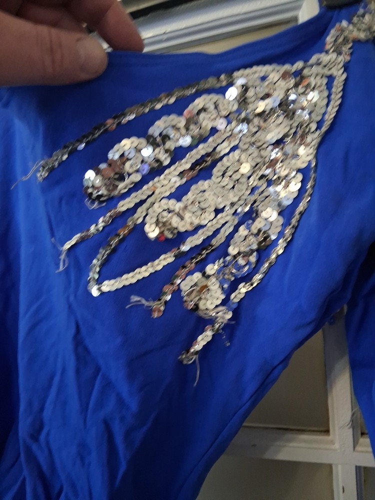 Adult Medium Blue Dance Costume One Arm Sequence D1