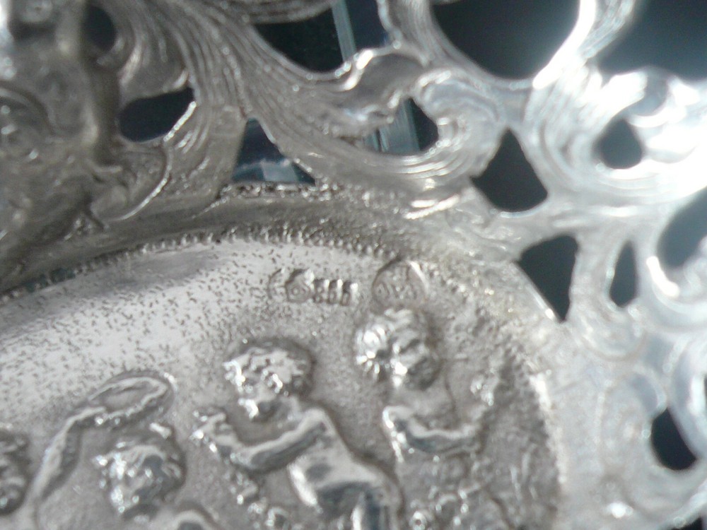 Antique Hanau Silver Openwork Cherub & Birds Dish c.1890