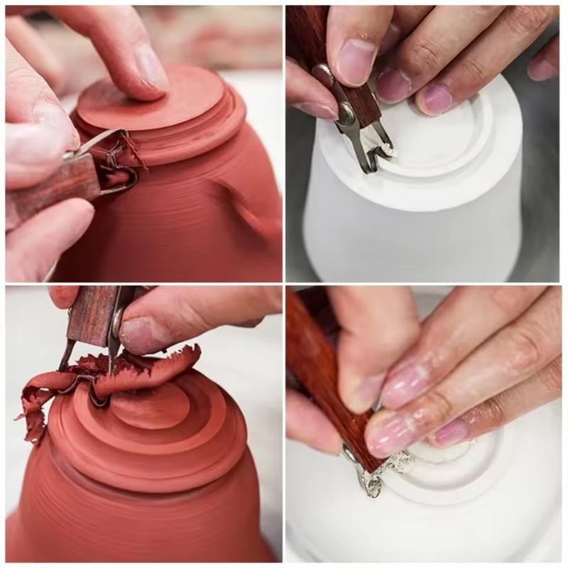 Wooden Handle Clay Bottom Trimming Pottery Tools Ceramic Modeling Ring Scraper