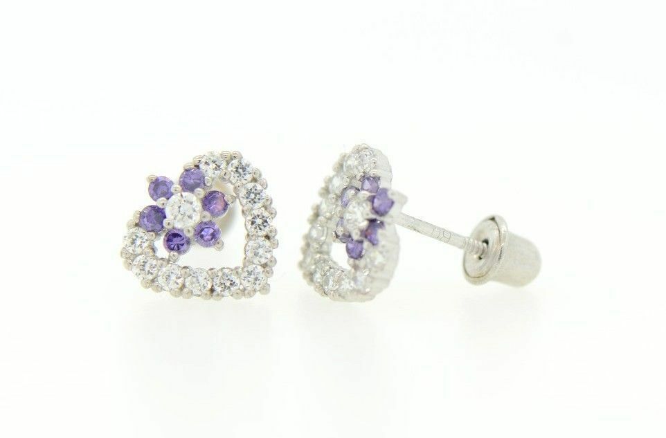 14K White Gold CZ Heart Shape Stud Earrings