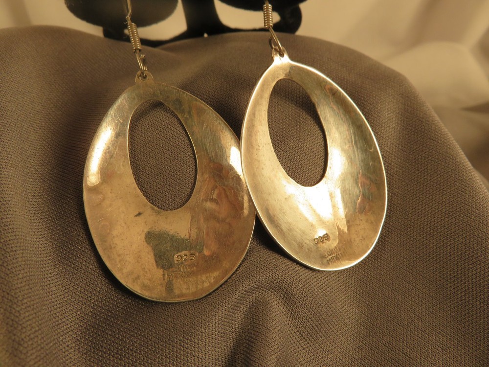 Sterling Pear Shape Earrings w Crushed Turquoise Dangling from Hooks (590)