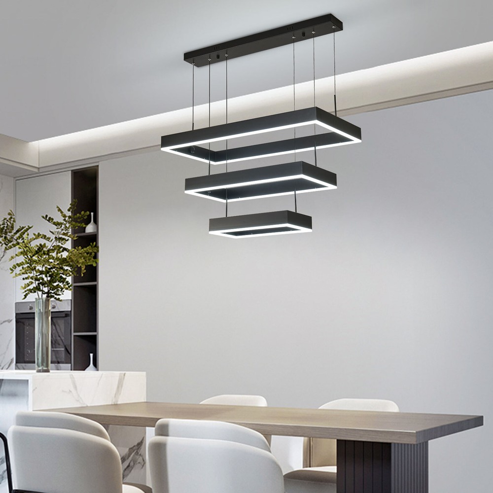 Modern LED Chandelier Light Rectangular Pendant Ceiling Light Lamp With Remote