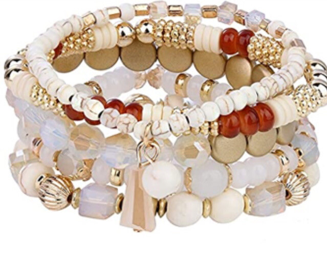 5 PC Handmade Bohemian Beaded Stackable Stretch Bracelet Set New Free Ship 5276