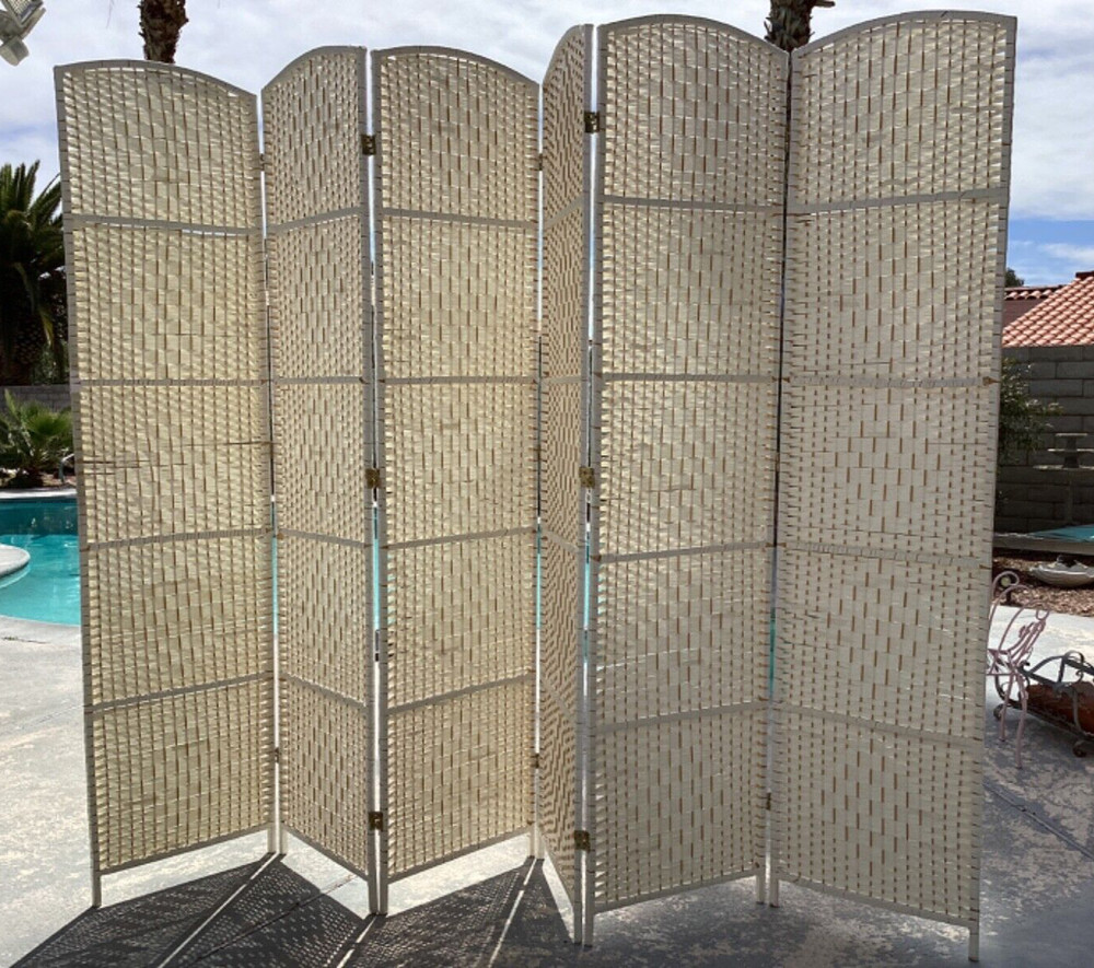 Wicker Room Divider 6 Panel White 83"X117"