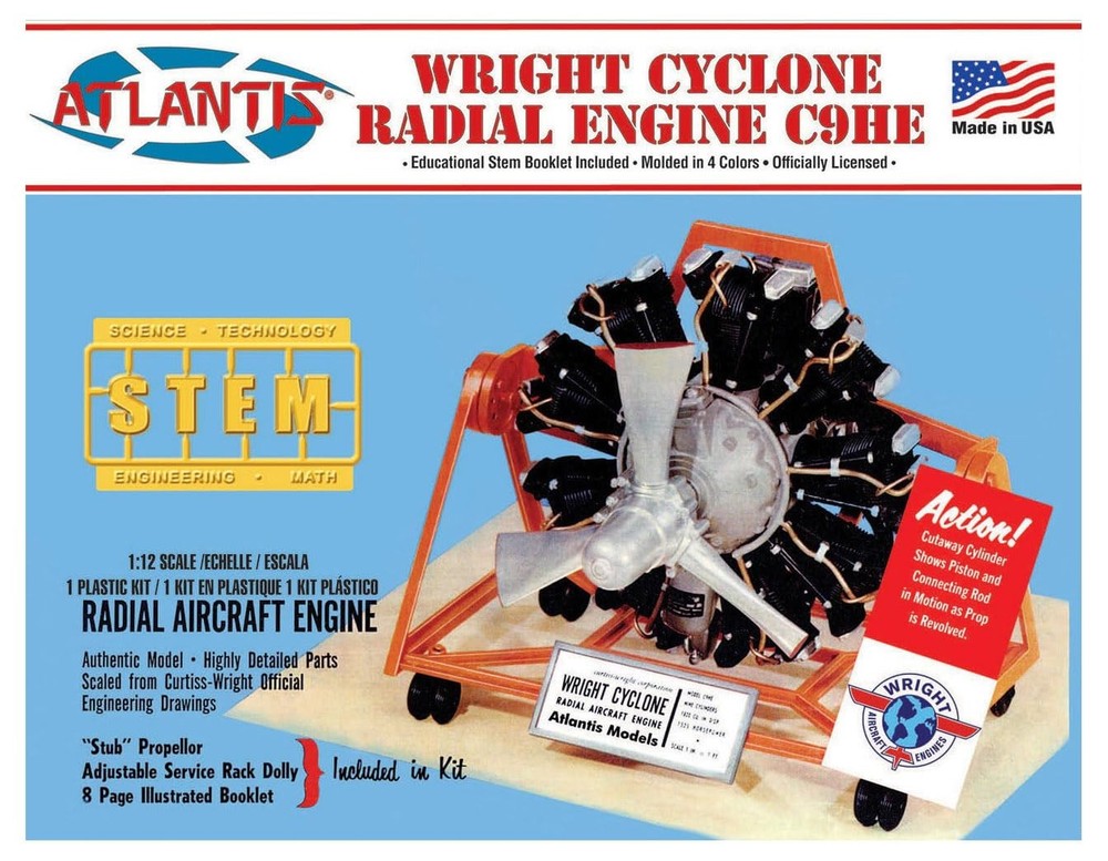 ATLANTIS TOY & HOBBY Plastic Model KIT ENG, Wright Cyclone 9 Radial Engine STEM
