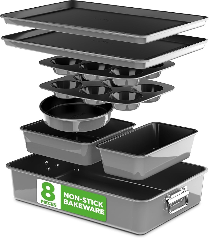 8-Piece Stackable Nonstick Bakeware Set Premium Steel Baking Pans Set Includes