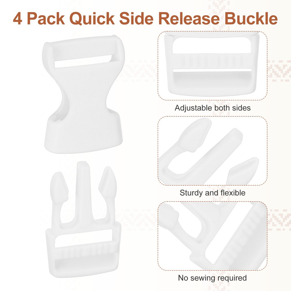 4 Pack Quick Side Release Buckle, 0.8" Plastic Buckle Clip, White