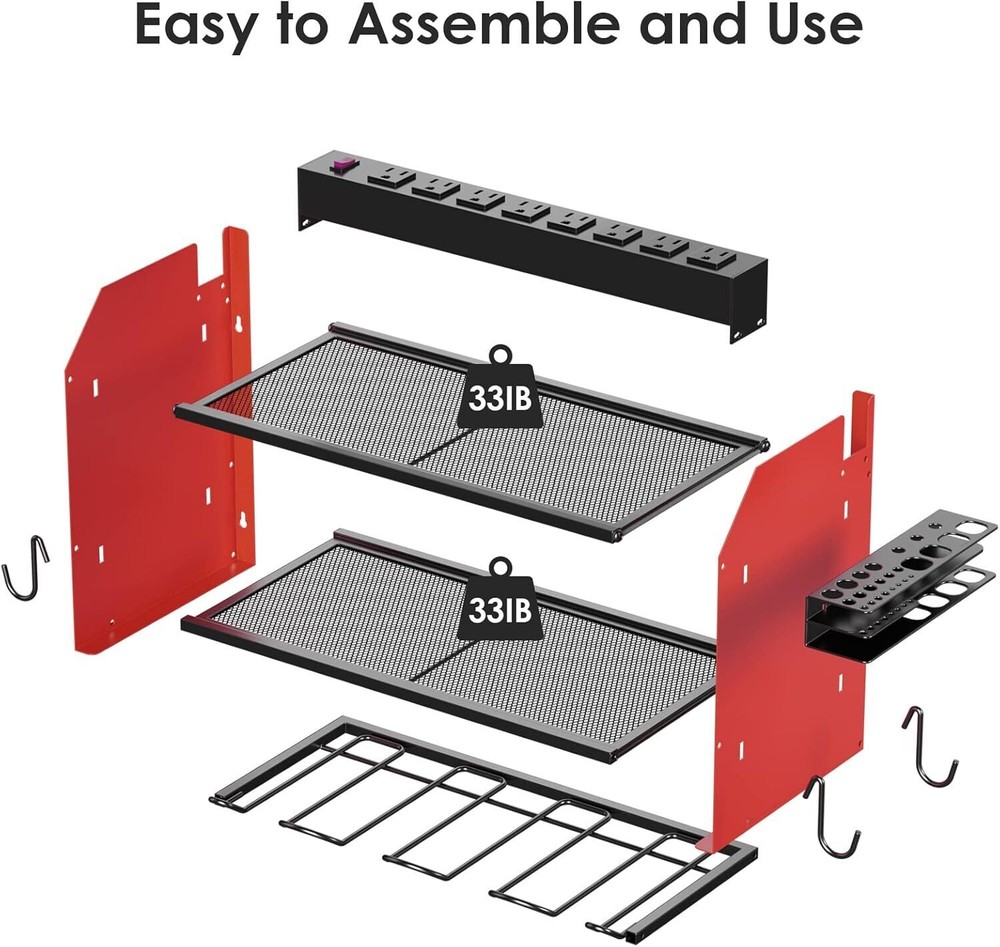 Modular Power Tool Organizer Wall Mount Garage 4 Drill Storage Shelf with Hooks
