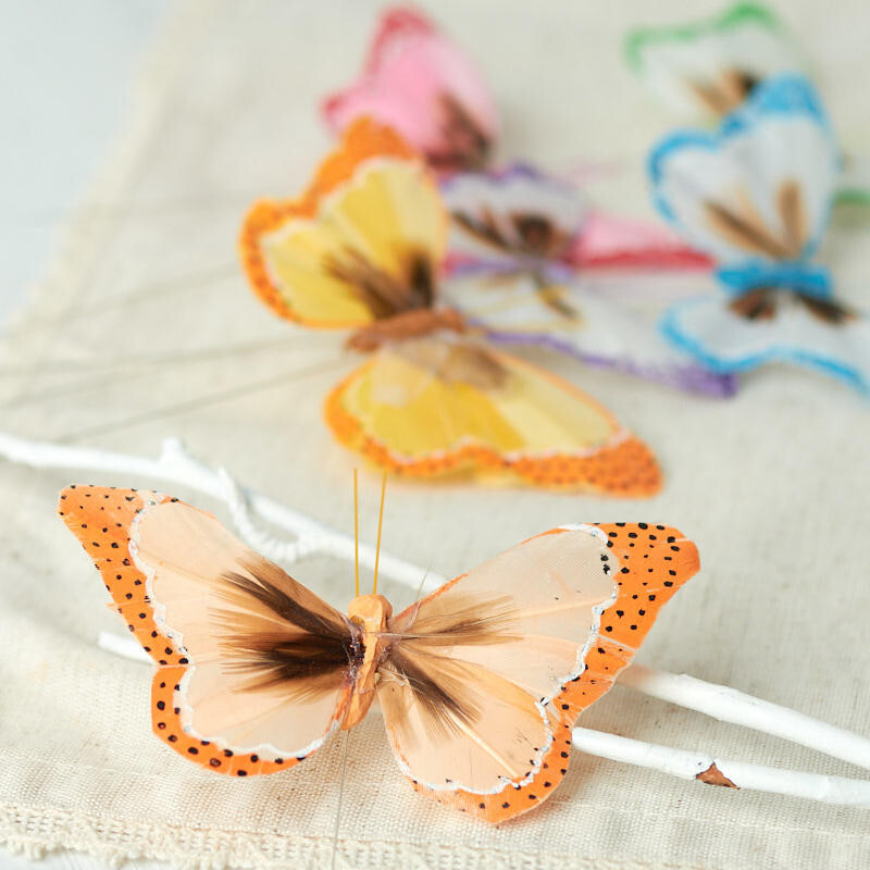 Package of 24 Assorted Natural Feather 4" Artificial Butterflies