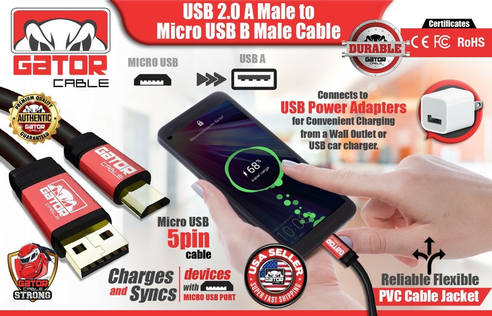 Micro USB Charger Cable Data Sync Powered For Samsung Android HTC LG Motorola