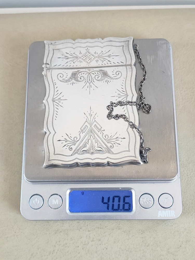 Antique Sterling Silver Calling Card Case With Chatelaine Chain